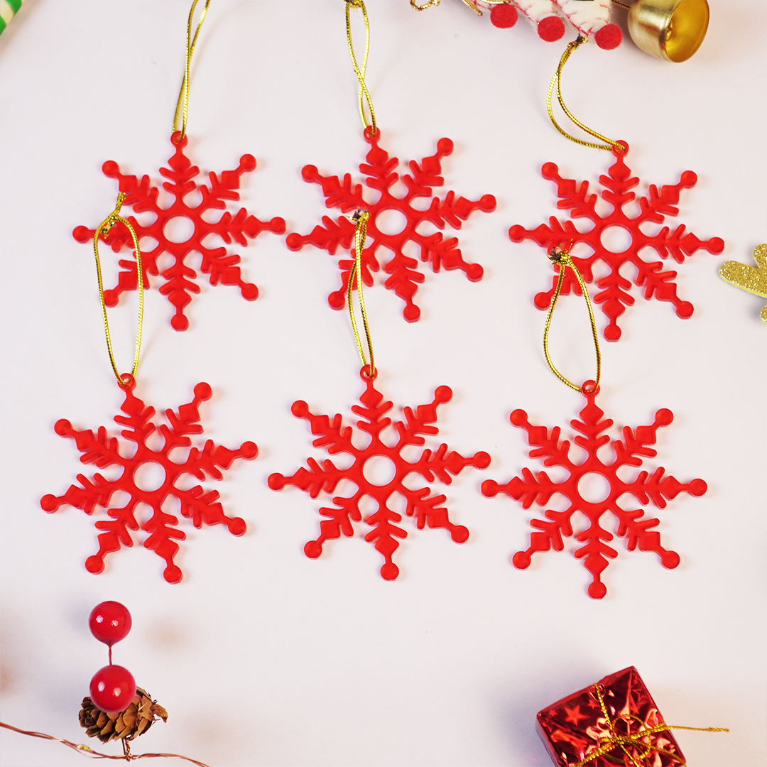 Set-2 Christmas Snowflake Ornaments – Red Hanging Decorations for Tree