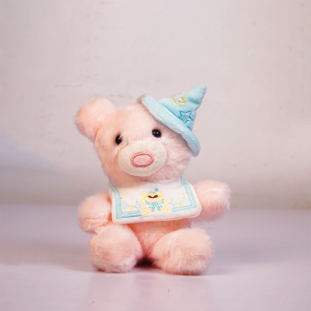 Cute Pink Teddy Bear Plush Toy with Blue Wizard Hat(Random Color)