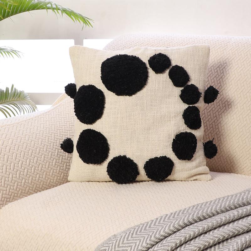 Black Polka Dot Tufted Cushion Cover Set – Beige Decorative Throw Pillow Covers for Sofa, Couch & Bedroom, Soft Textured Boho Home Décor (Pack of 2)