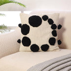Black Polka Dot Tufted Cushion Cover Set – Beige Decorative Throw Pillow Covers for Sofa, Couch & Bedroom, Soft Textured Boho Home Décor (Pack of 2)