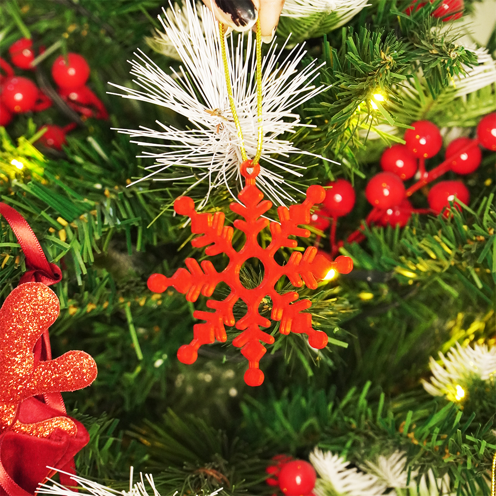 Set-2 Christmas Snowflake Ornaments – Red Hanging Decorations for Tree