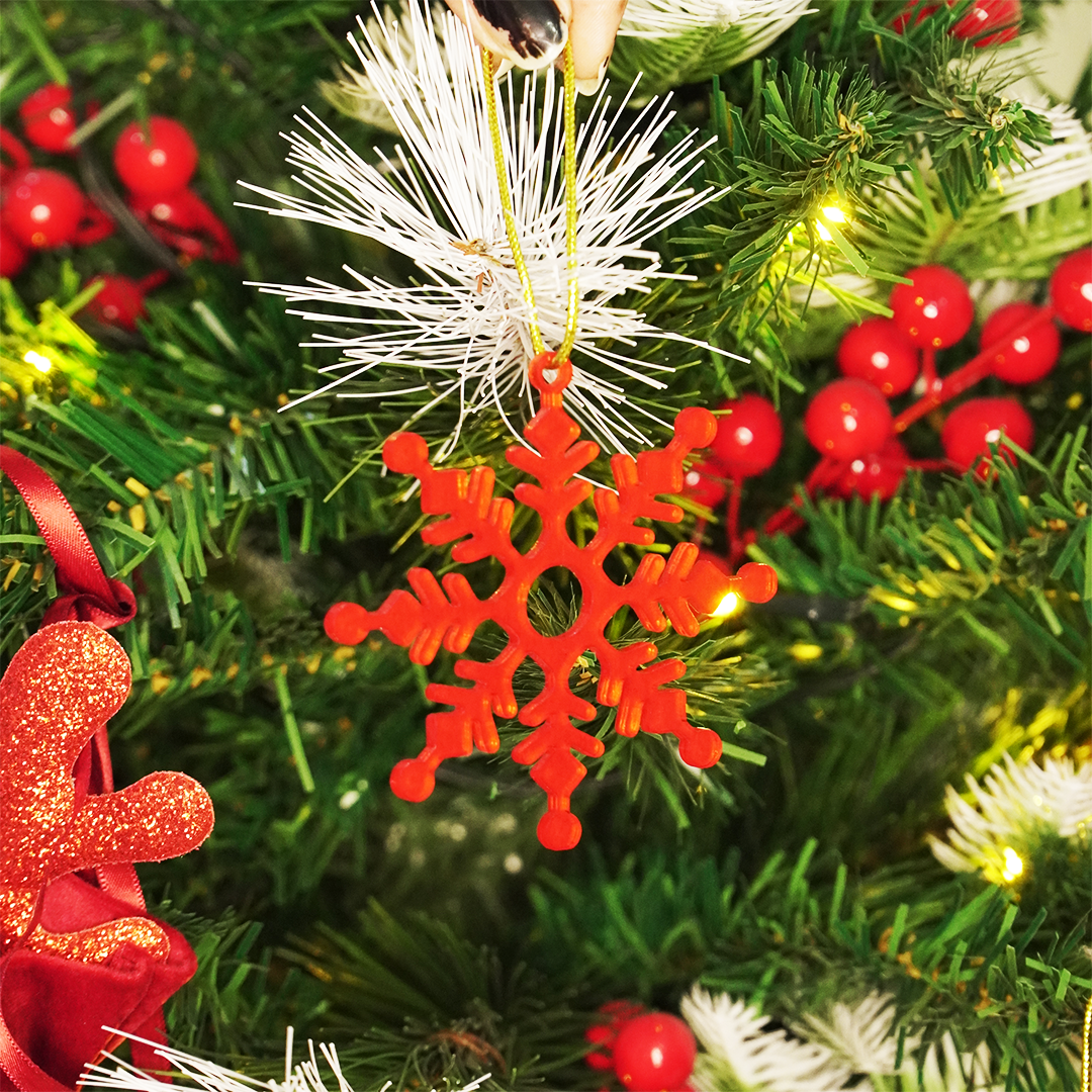 Set-2 Christmas Snowflake Ornaments – Red Hanging Decorations for Tree