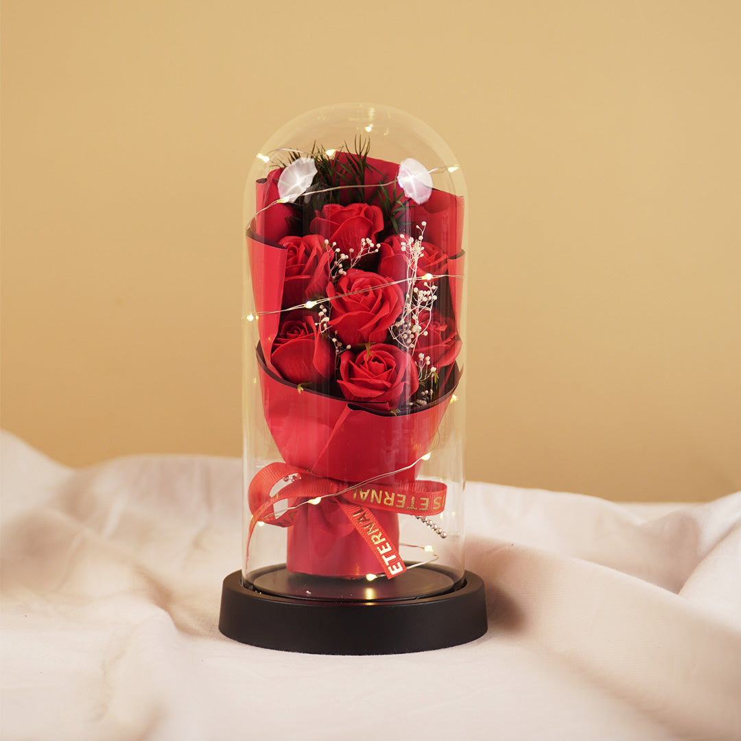 Forever Rose in Glass Dome Lamp