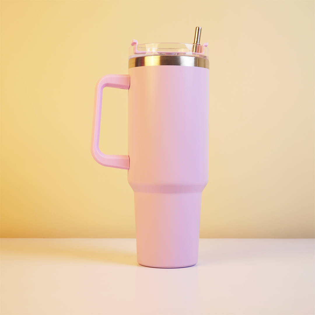 1200ml Pastel Purple Insulated Tumbler with Handle & Straw | Large Capacity Stainless Steel Travel Mug (27cm x 7cm)