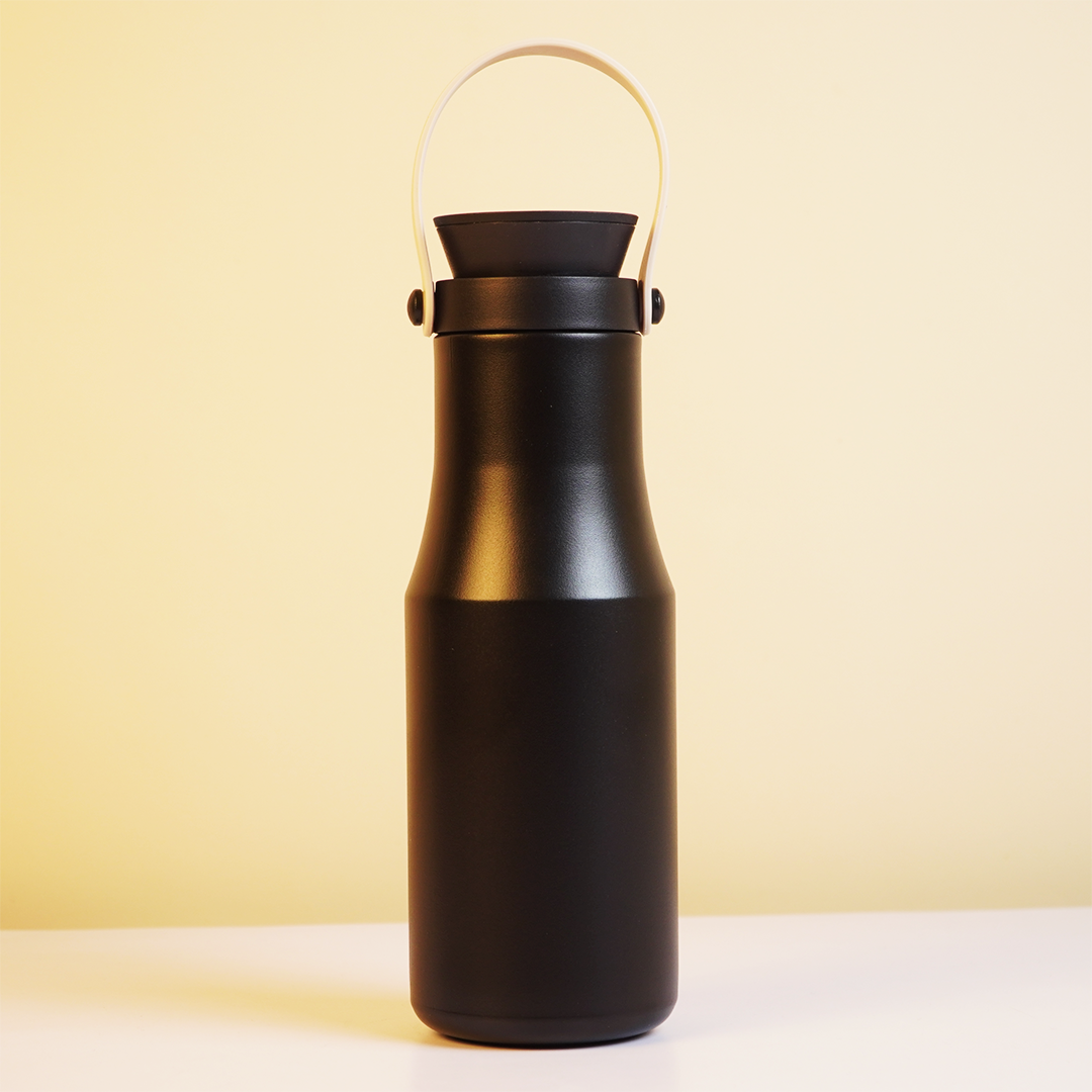 Premium Black Insulated Water Bottle with Carry Handle | Leak-Proof Reusable Flask for Travel, Gym & Office