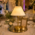 Modern Gold Table Lamp with Pleated Shade – Elegant Bedside