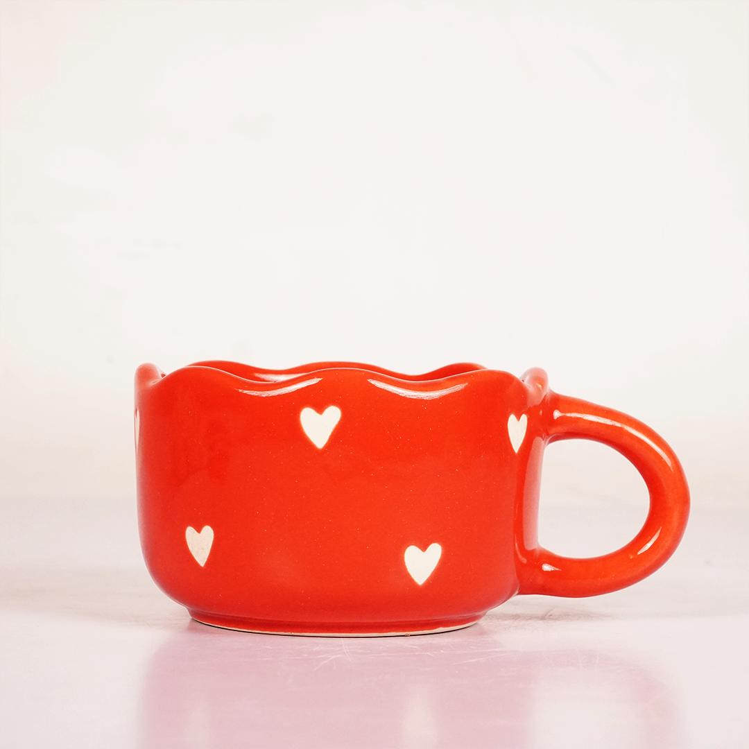 Red Ceramic Heart Mug – Cute White Heart Print Coffee & Tea Cup