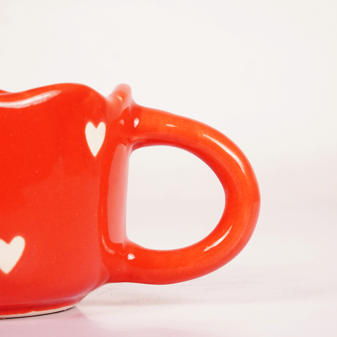 Red Ceramic Heart Mug – Cute White Heart Print Coffee & Tea Cup