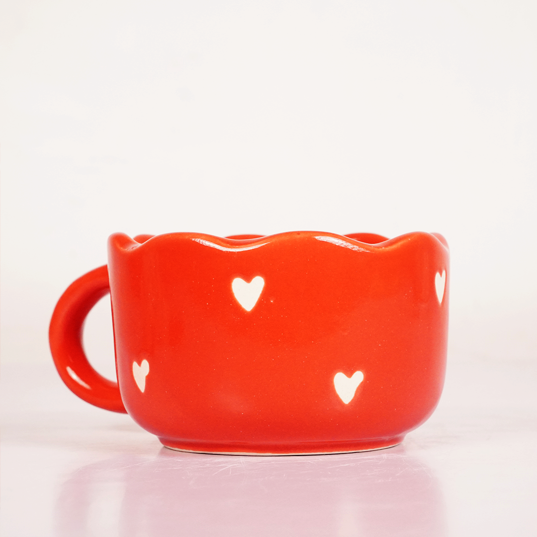 Red Ceramic Heart Mug – Cute White Heart Print Coffee & Tea Cup