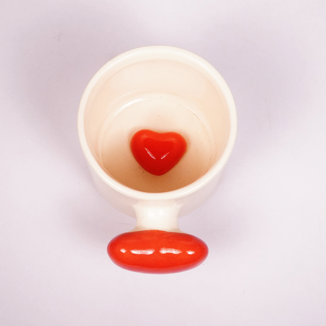 White Ceramic Mug with Red Heart Handle – Minimalist Cute Coffee & Tea Cup