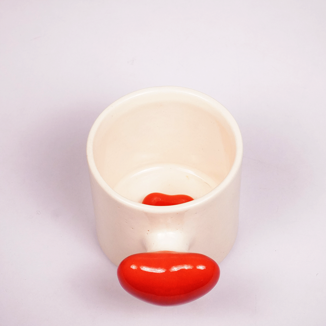 White Ceramic Mug with Red Heart Handle – Minimalist Cute Coffee & Tea Cup