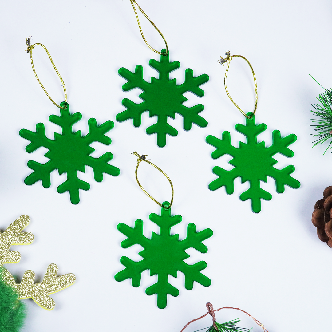 Green Snowflake Christmas Ornaments – Set of 2