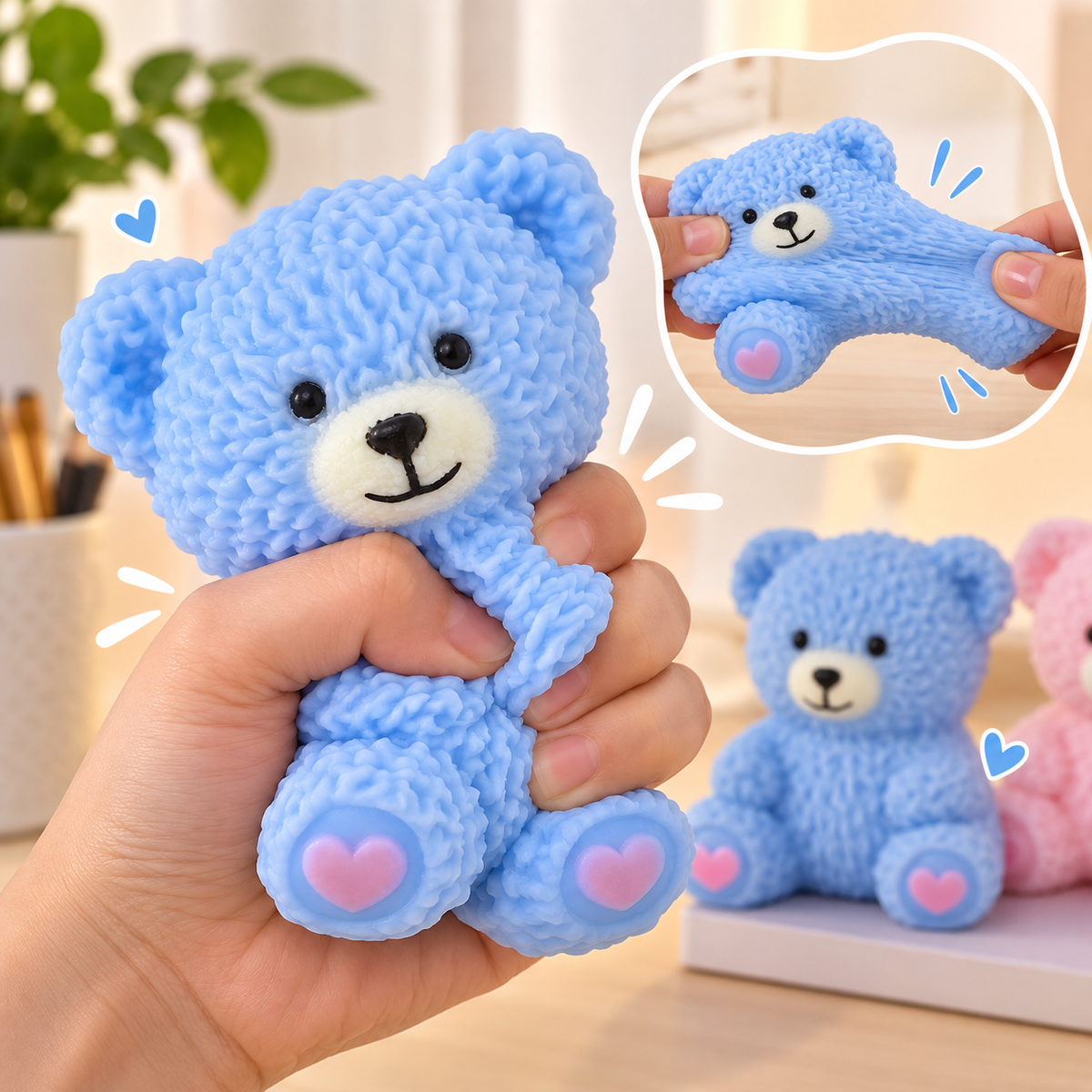 Cute Bear Squishy Toy | Soft Teddy Bear Fidget Toy | Kawaii Stress Relief Toy | Sensory Toy