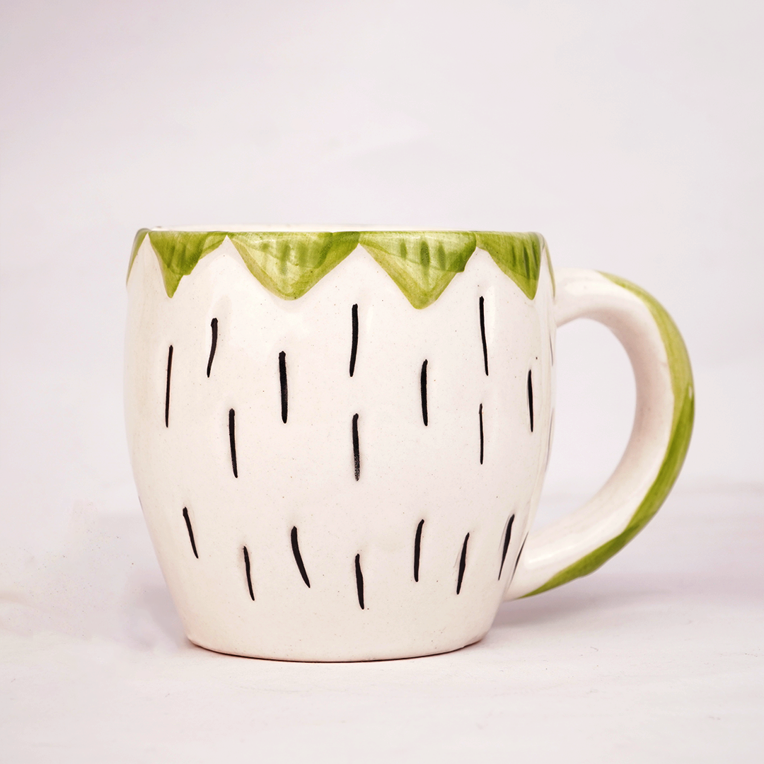 White & Green Ceramic Mug with Hand-Painted Leaf Design – Cute Aesthetic Coffee Cup for Tea & Home