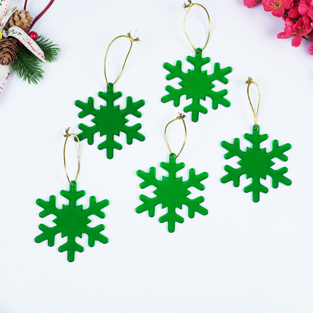 Green Snowflake Christmas Ornaments – Set of 2
