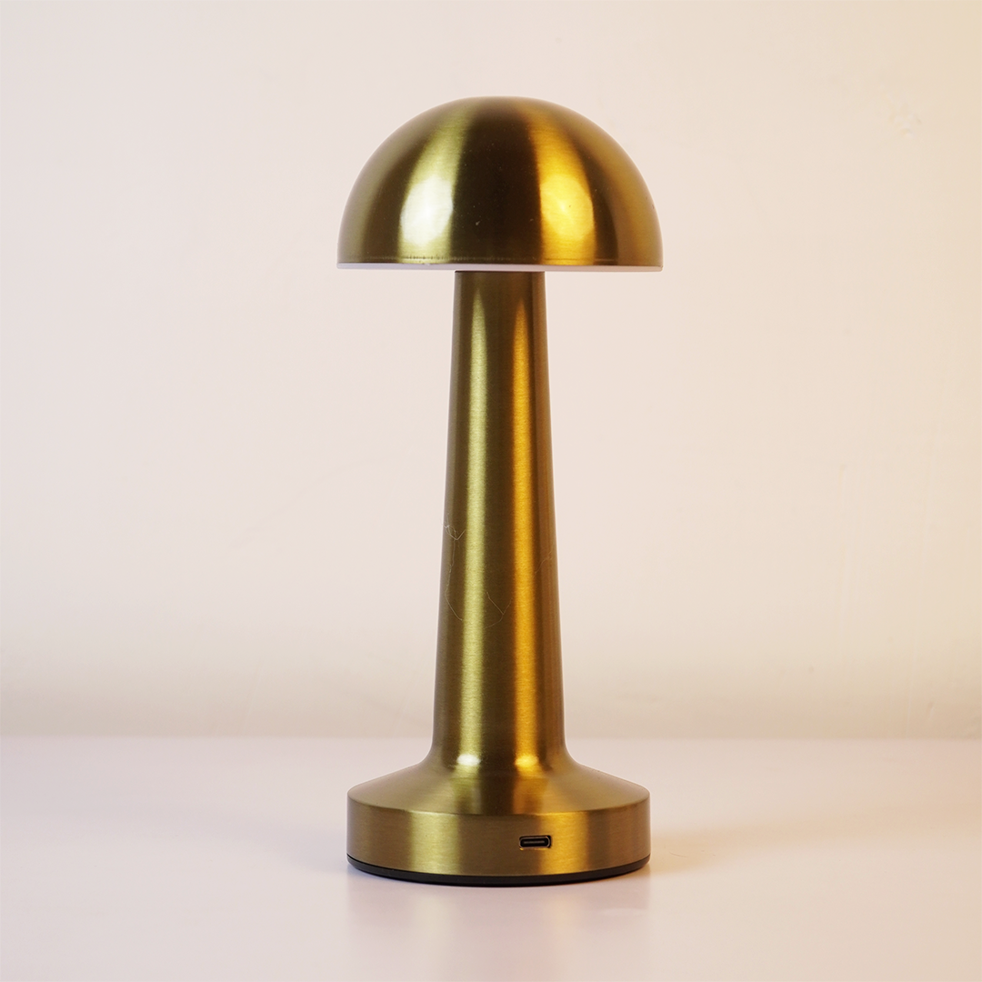 Modern Gold Mushroom Table Lamp | Rechargeable LED Touch Night Lamp for Bedroom, Living Room & Home Décor
