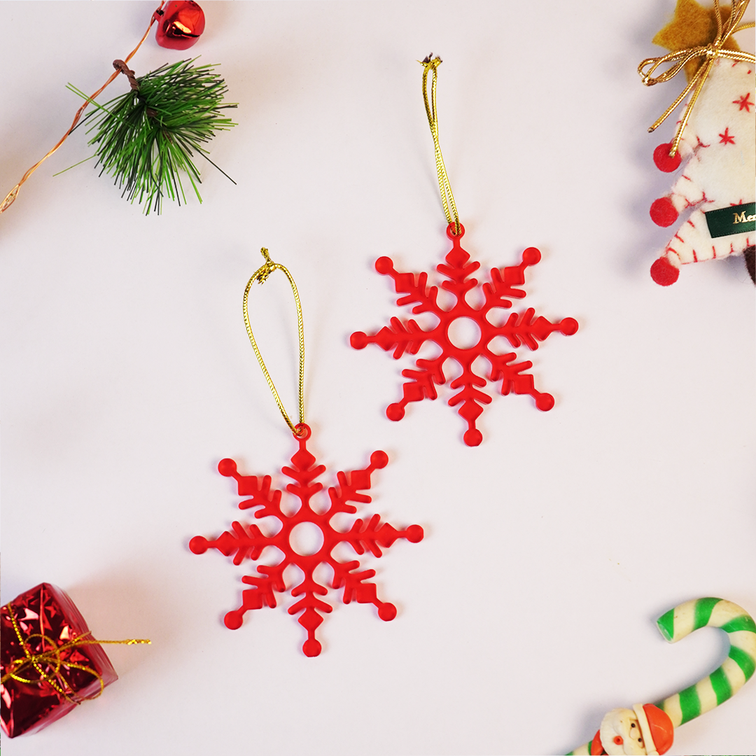 Set-2 Christmas Snowflake Ornaments – Red Hanging Decorations for Tree