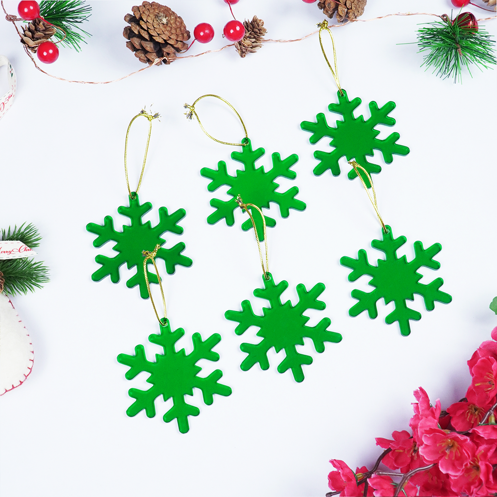 Green Snowflake Christmas Ornaments – Set of 2