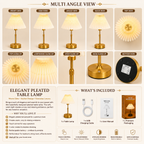 Modern Gold Table Lamp with Pleated Shade – Elegant Bedside
