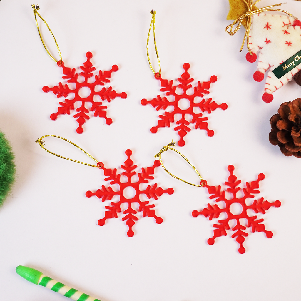 Set-2 Christmas Snowflake Ornaments – Red Hanging Decorations for Tree