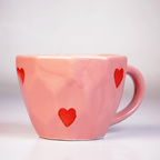Pink Ceramic Coffee Mug with Red Heart Design