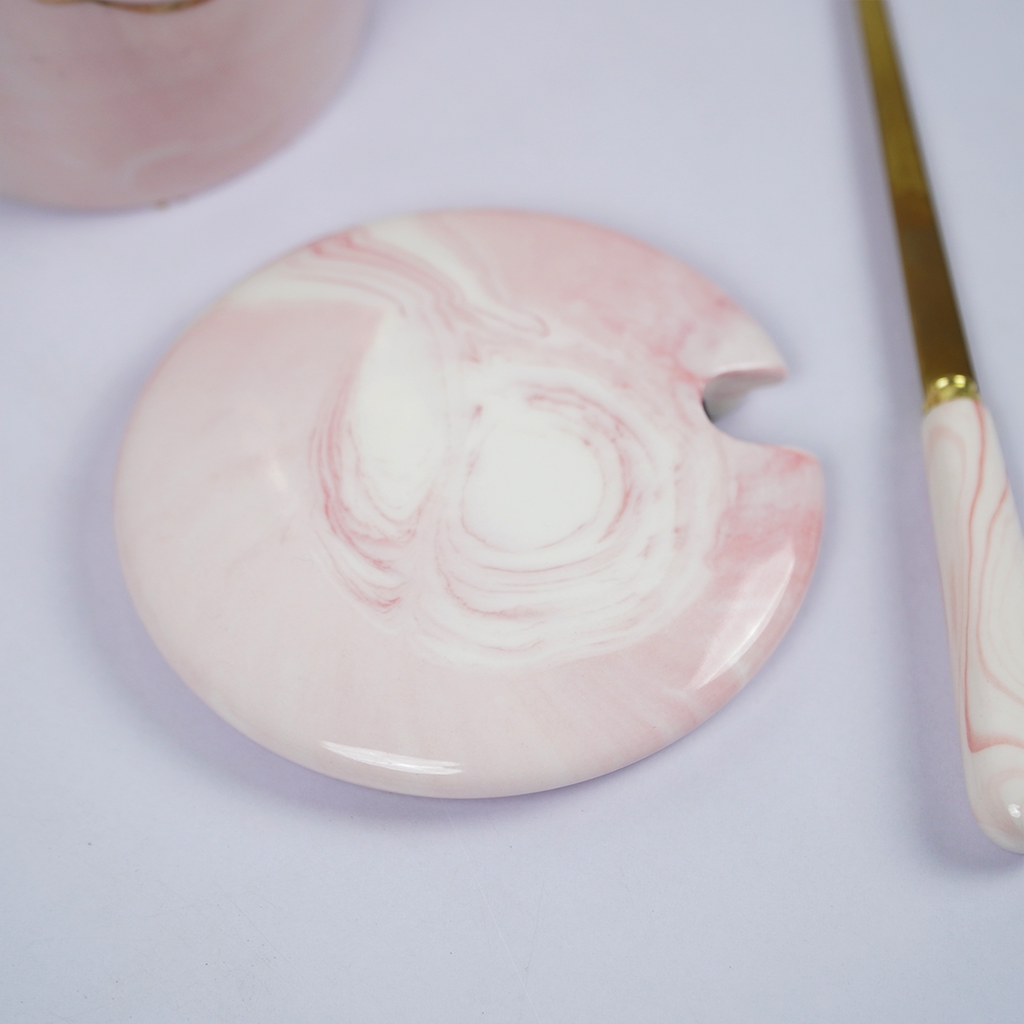 Boss Lady Ceramic Coffee Mug with Lid & Spoon | Pink Marble Design | Stylish Tea & Coffee Mug for Office & Home | Gift for Women