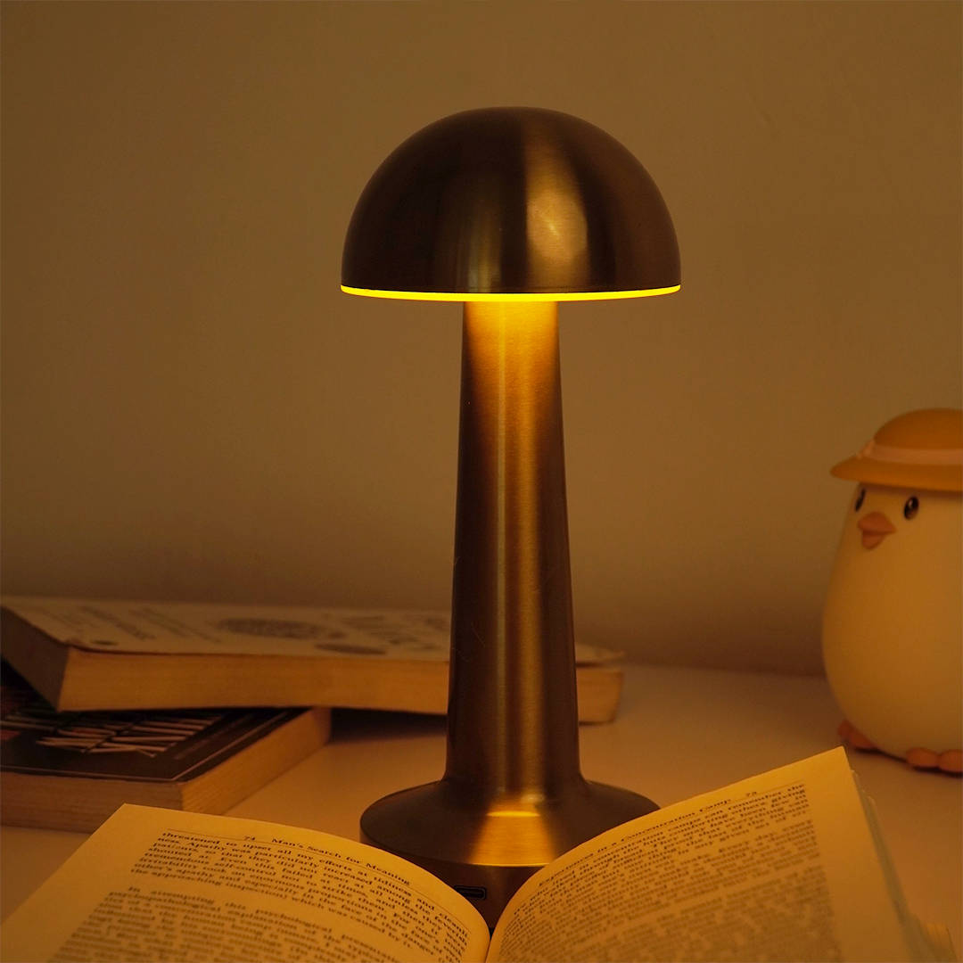 Modern Gold Mushroom Table Lamp | Rechargeable LED Touch Night Lamp for Bedroom, Living Room & Home Décor
