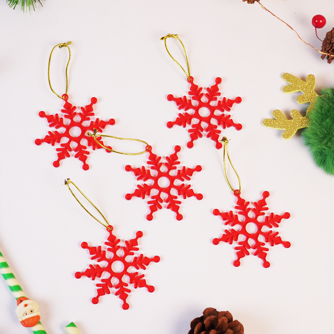 Set-2 Christmas Snowflake Ornaments – Red Hanging Decorations for Tree