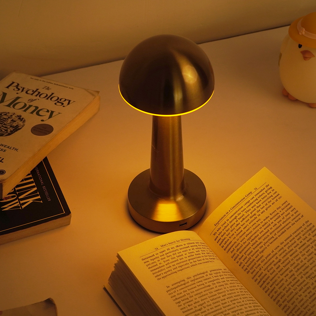 Modern Gold Mushroom Table Lamp | Rechargeable LED Touch Night Lamp