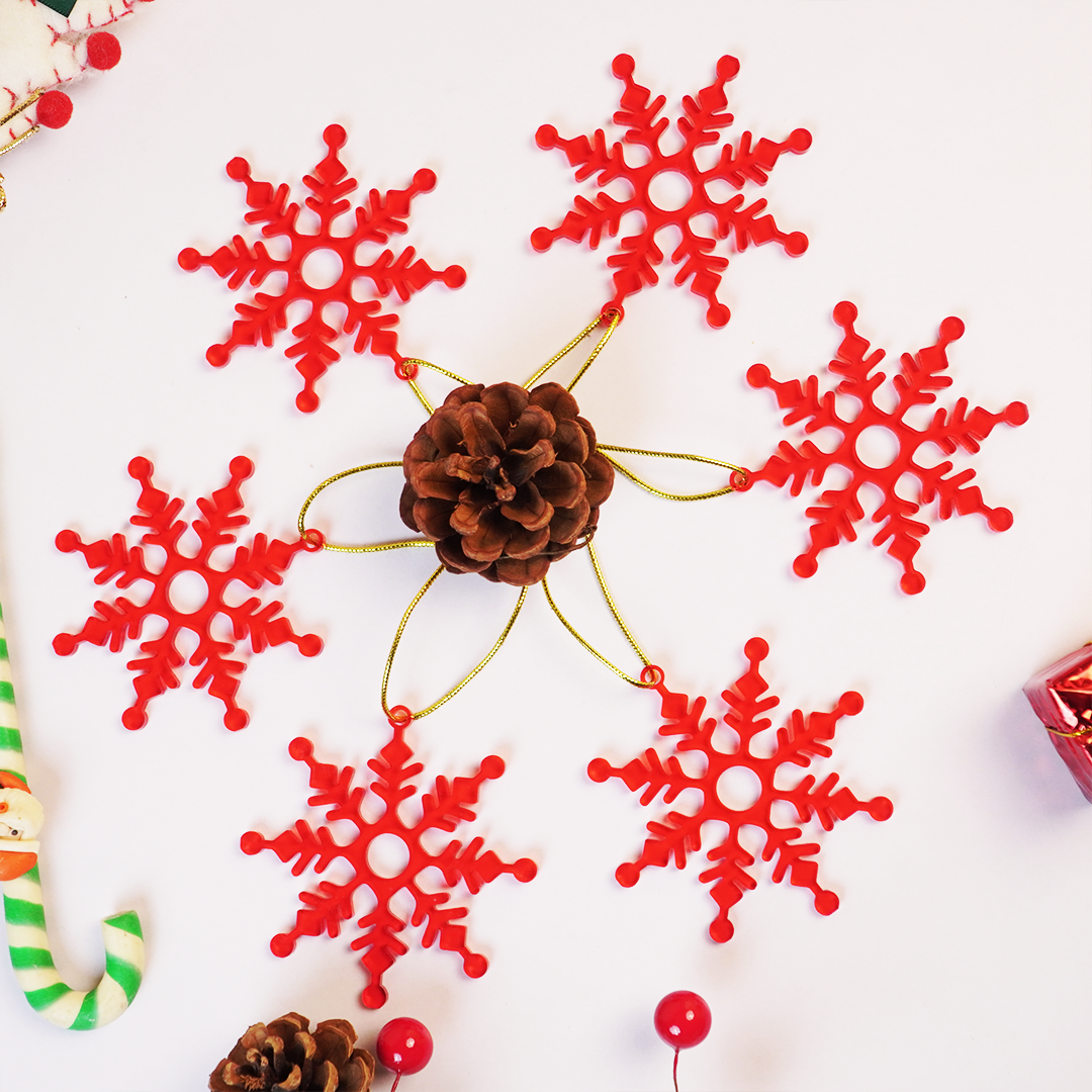 Set-2 Christmas Snowflake Ornaments – Red Hanging Decorations for Tree