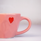 Pink Ceramic Coffee Mug with Red Heart Design