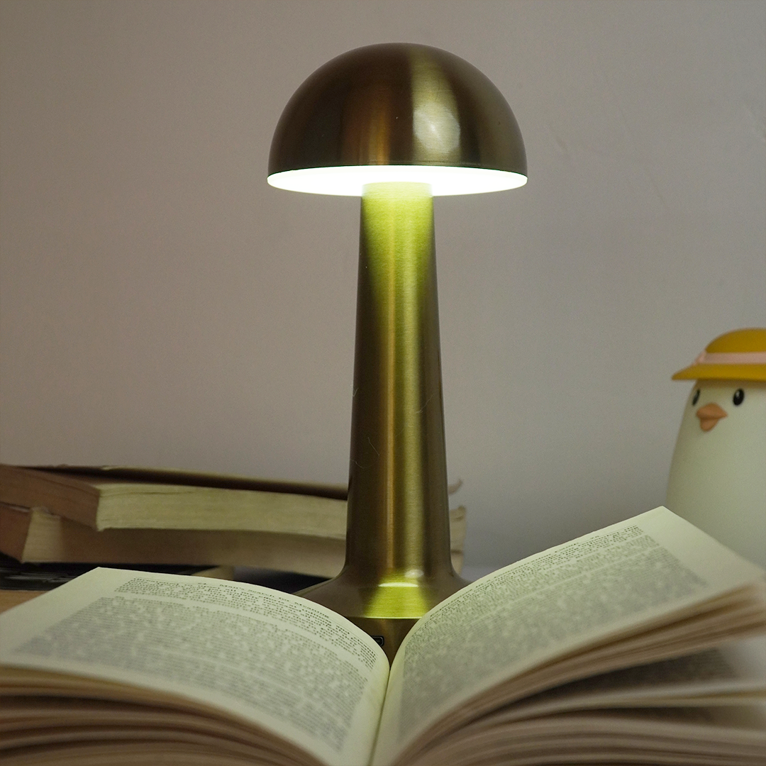 Modern Gold Mushroom Table Lamp | Rechargeable LED Touch Night Lamp for Bedroom, Living Room & Home Décor