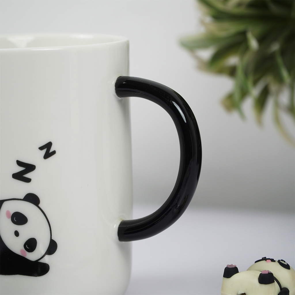 Lazy Panda Ceramic Coffee Mug with Lid & Spoon | Cute Panda Design | Tea & Coffee Mug for Home & Office | Gift Mug