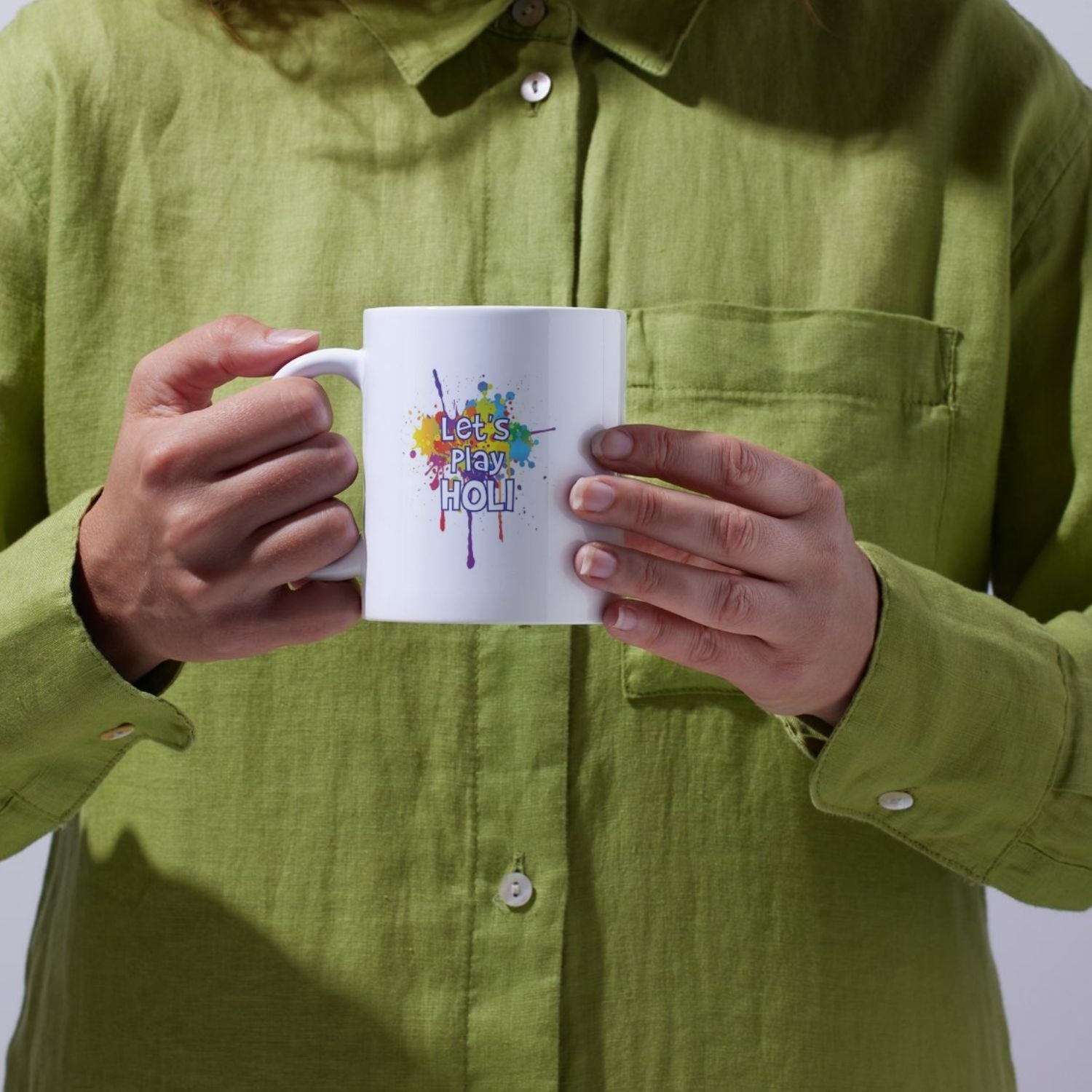 Let’s Play Holi Printed Ceramic Mug – Colorful Holi Festival Coffee Cup for Gifts, Home & Office