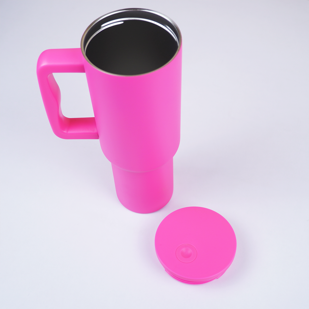 1.2L Large Capacity Insulated Travel Tumbler with Handle – Pink Reusable Stainless Steel Mug (26cm x 10cm)