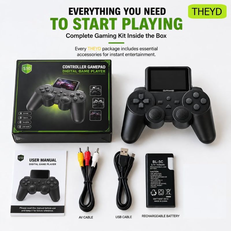 S10 Retro Game Console with Wireless Controller, Rechargeable Battery, AV Cable & USB Cable | Digital Game Player