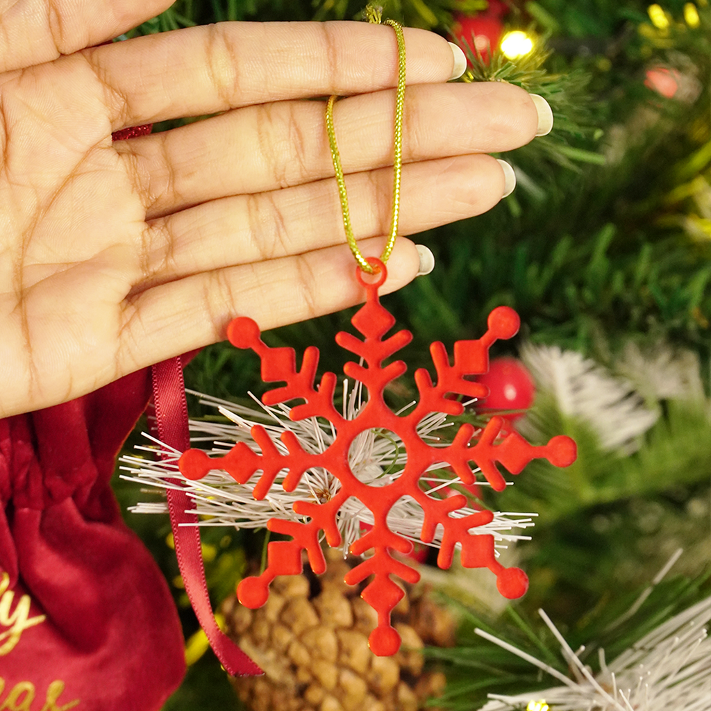 Set-2 Christmas Snowflake Ornaments – Red Hanging Decorations for Tree