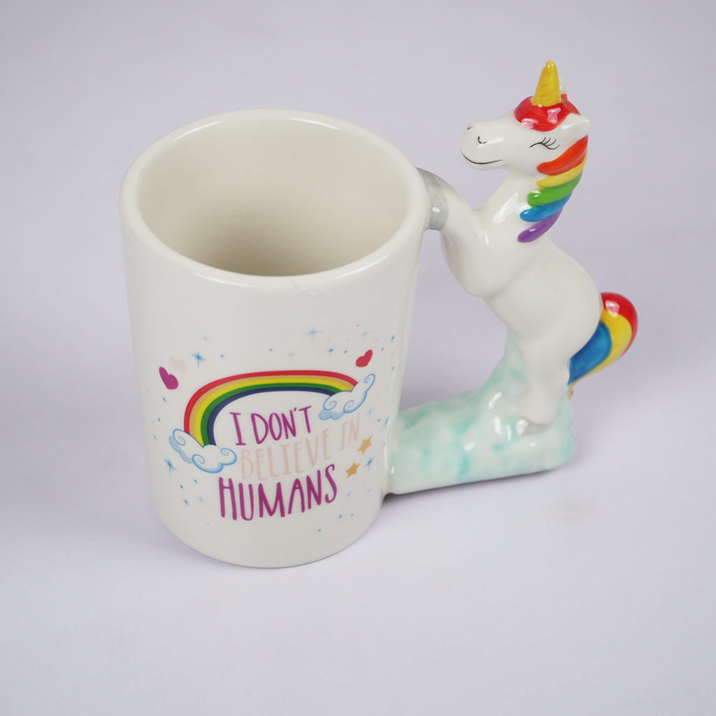 Unicorn Handle Coffee Mug with Rainbow Print | Cute Ceramic Mug for Tea, Coffee & Gifting
