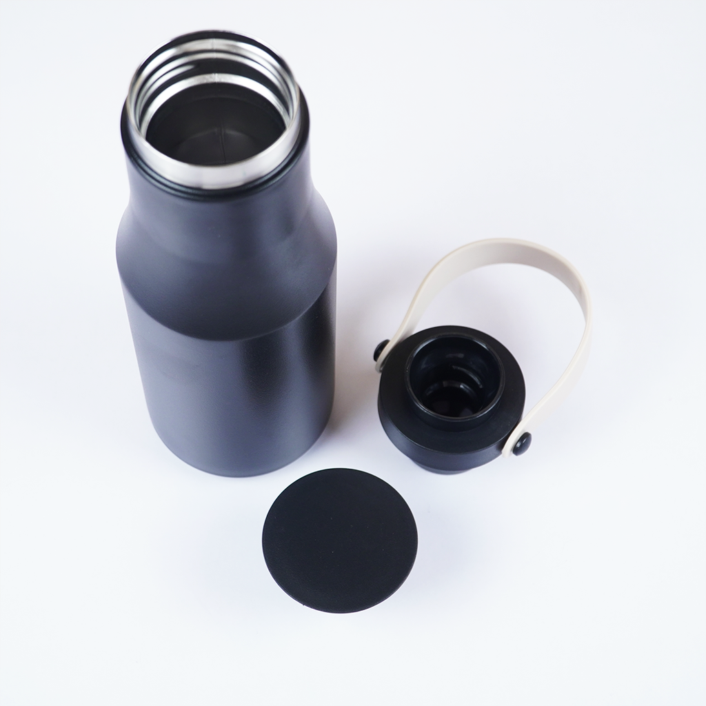 Premium Black Insulated Water Bottle with Carry Handle