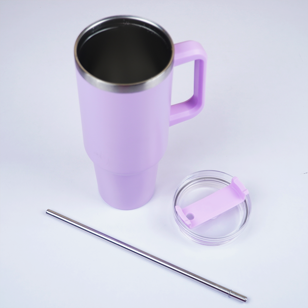 1200ml Pastel Purple Insulated Tumbler with Handle & Straw | Large Capacity Stainless Steel Travel Mug (27cm x 7cm)
