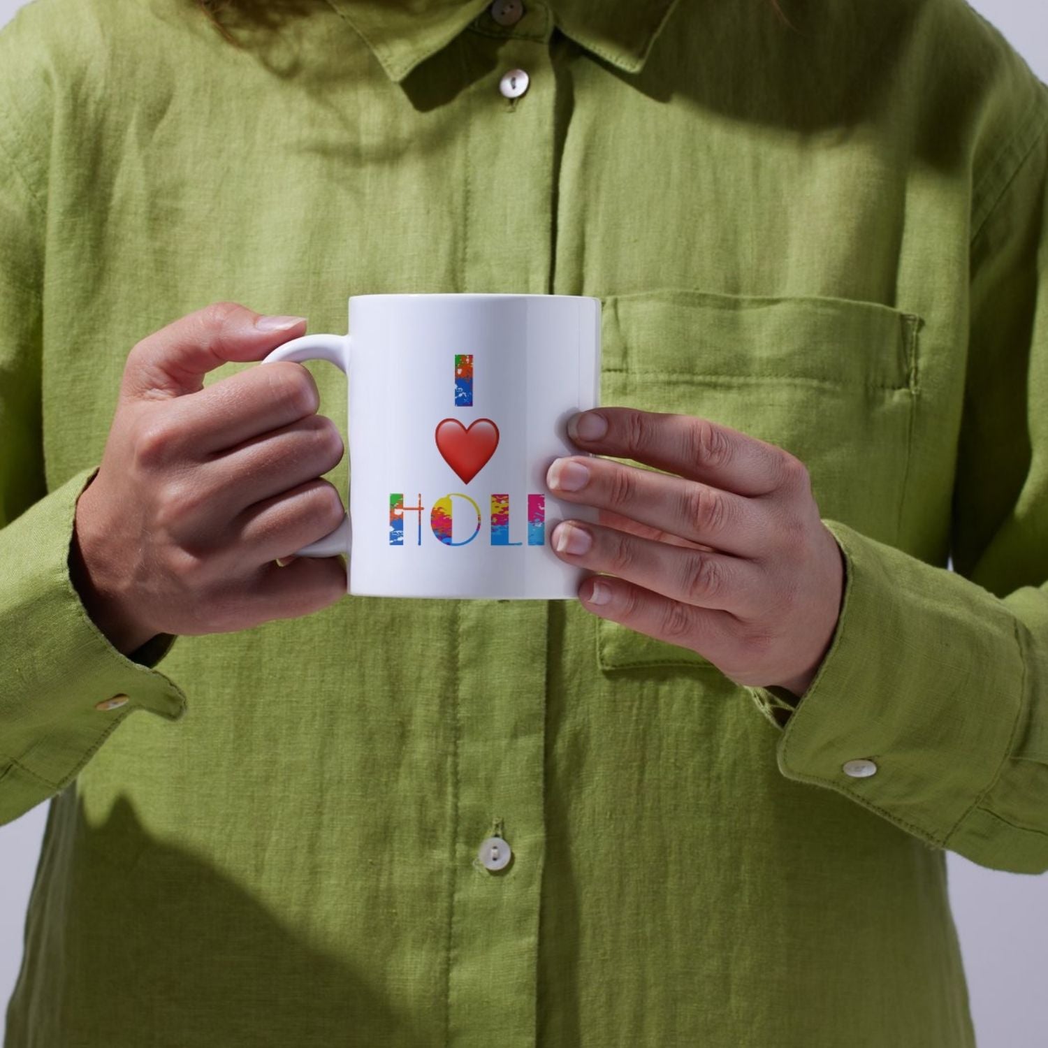 I ❤️ Holi Printed Coffee Mug – Colorful Festival Ceramic Cup for Gifts & Daily Use