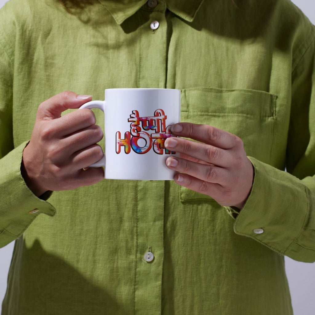 Happy Holi Printed Ceramic Coffee Mug – Colorful Festival Design Tea & Coffee Cup | Holi Gift for Friends, Family & Office