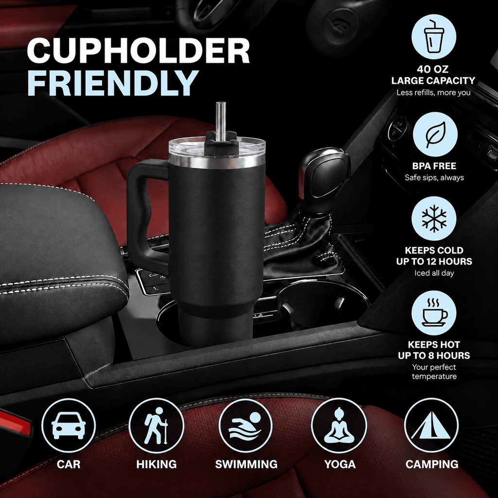 H20 FlowState 40oz Stainless Steel Vacuum Insulated Tumbler ( BLACK )