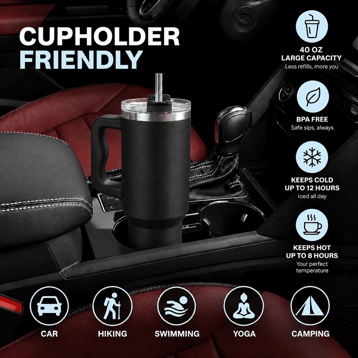 H20 FlowState 40oz Stainless Steel Vacuum Insulated Tumbler ( BLACK )