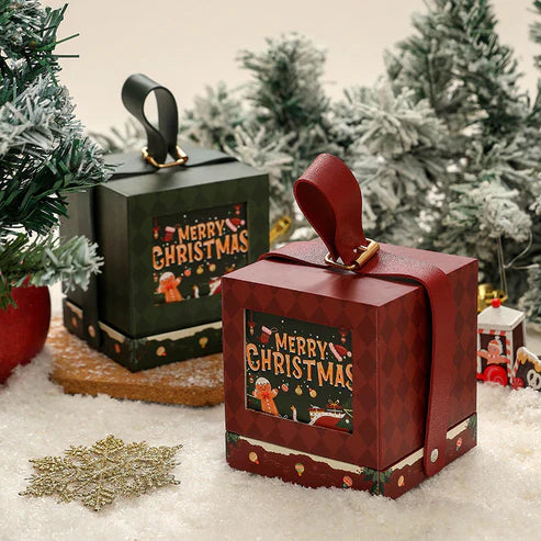 Set of 2 Christmas Gift Box with Rope Handle- Random color only
