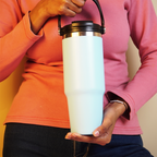 Modern Vacuum Insulated Travel WHITE COLOR Tumbler with Carry Handle  Short & Catchy
