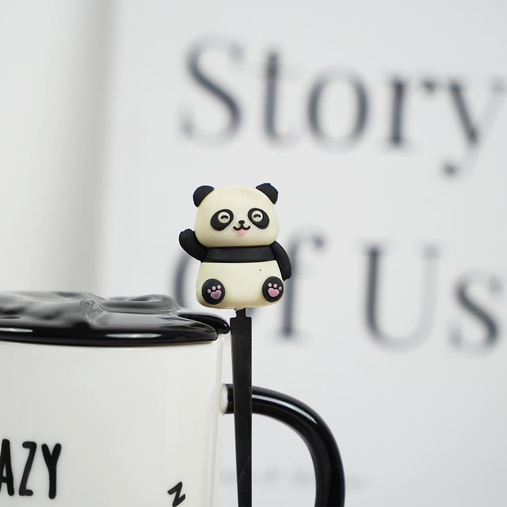 Lazy Panda Ceramic Coffee Mug with Lid & Spoon | Cute Panda Design | Tea & Coffee Mug for Home & Office | Gift Mug