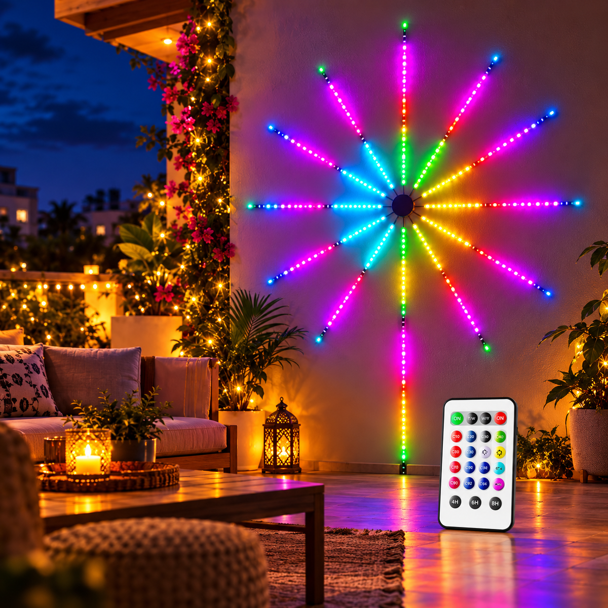 Multicolor Starburst firework  Wall Light with Remote | Decorative RGB Wall Light for Home & Room Decor