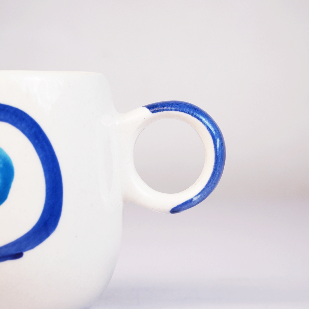 Ceramic Coffee Mug with Blue Evil Eye Design
