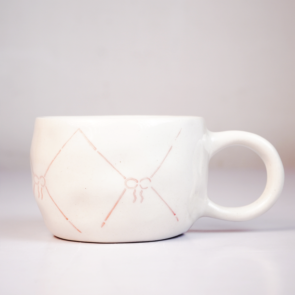 Ceramic Coffee Mug with Bow Ribbon Design